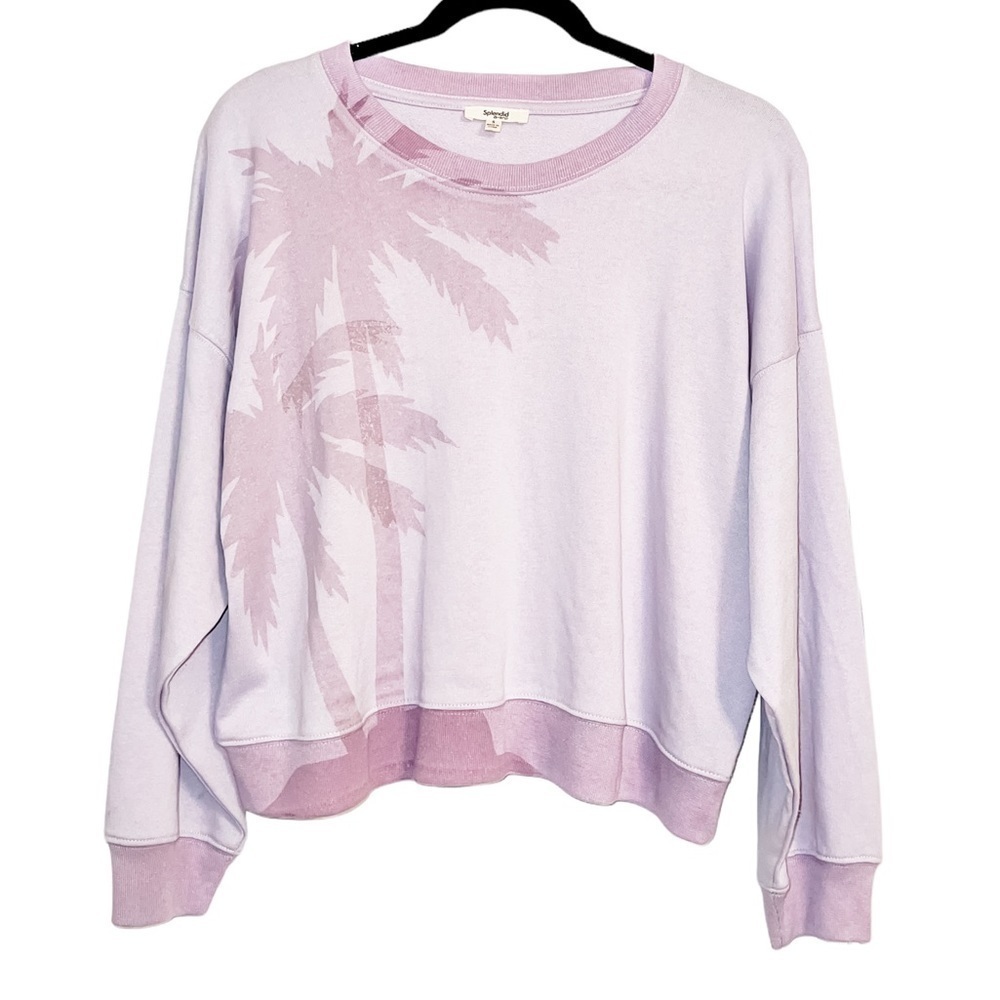 NEW Splendid Eco Shadow Palm Pullover Crewneck Sweatshirt Iris Lavender Purple - Picture 2 of 4